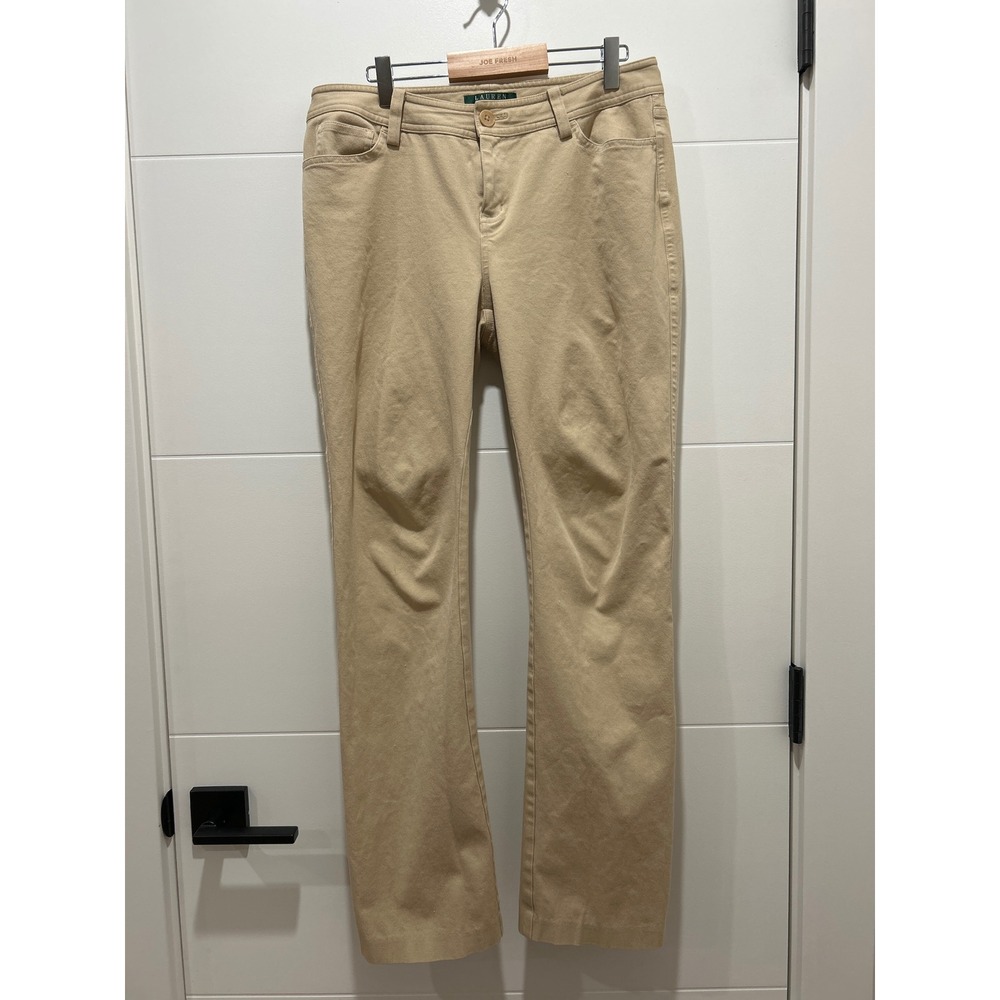 Lauren Ralph Lauren Khaki Straight Leg Pants Womens 6 Tan Stretch Cotton Chino